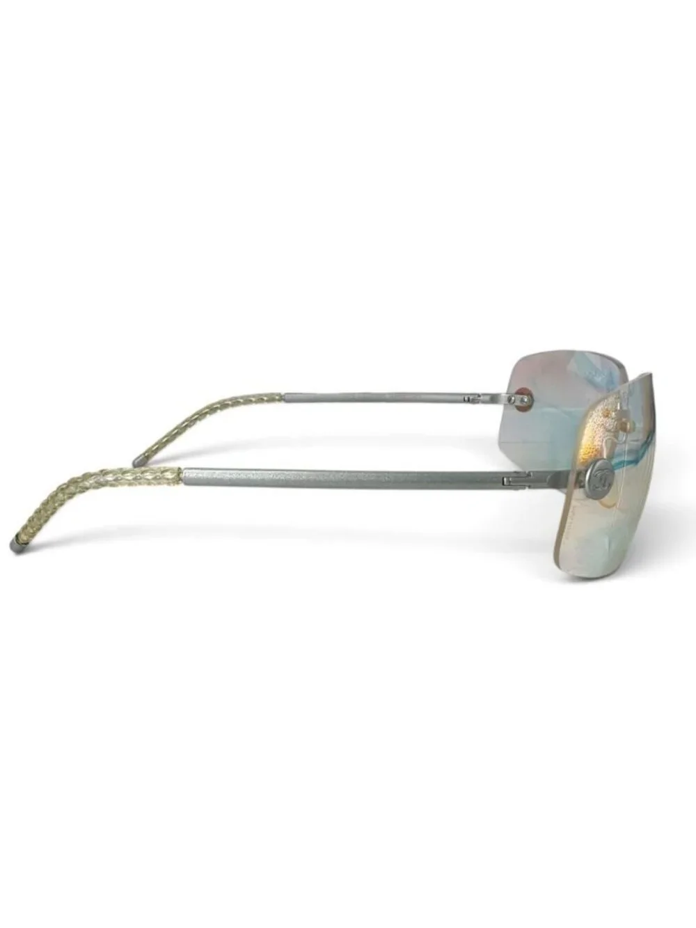 Chanel Sunglasses CC Logo Rimless Oval Metal Acetate Silver Eyewear